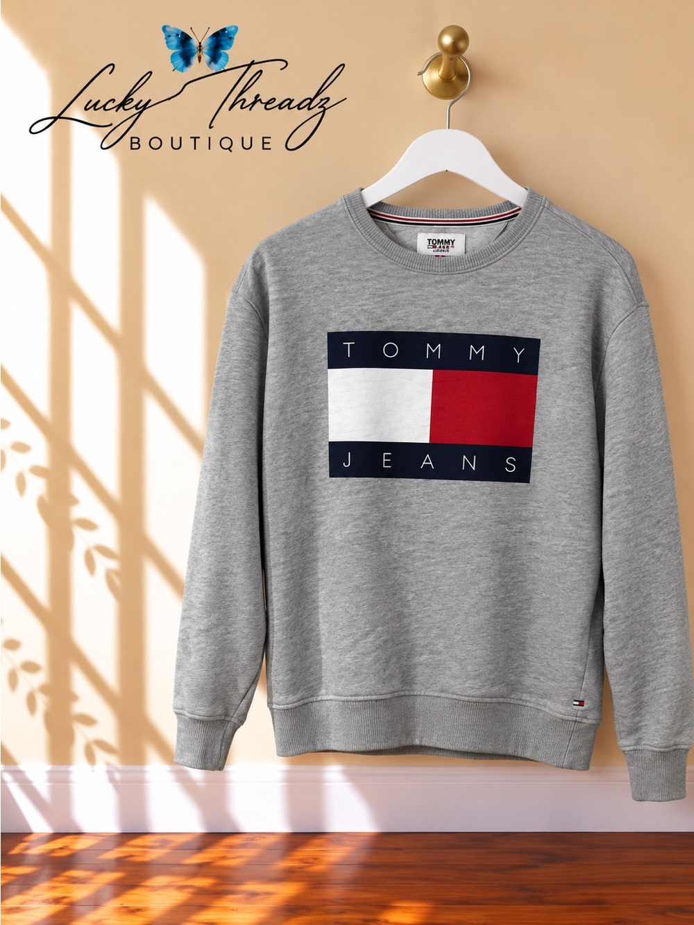Tommy Jeans Big Flag Logo Crewneck Sweatshirt Gray Men’s Small Pullover